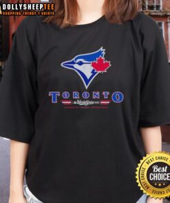 2025 Toronto Blue Jays World Series American League Champions women's tee featuring vibrant team logo and colors.