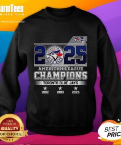 Alt Text: Good Toronto Blue Jays sweatshirt commemorating 1992-1993 American League Champions, perfect for fans.