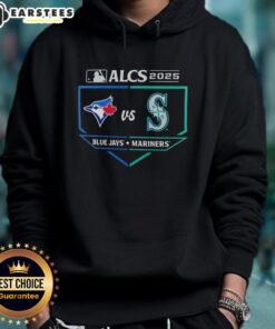 Toronto Blue Jays vs Seattle Mariners 2025 ALCS batters box matchup hoodie showcasing team logos and vibrant design.