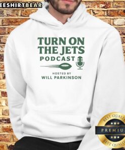 Good Turn On The Jets Podcast hoodie featuring a stylish logo, perfect for fans of the Jets and podcast enthusiasts.