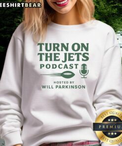 Good Turn On The Jets Podcast sweatshirt featuring a stylish design for fans and sports enthusiasts.