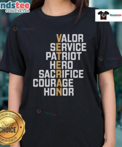 Good Valor Service Patriot Hero Tee for ladies, celebrating sacrifice, courage, and honor in a stylish design.