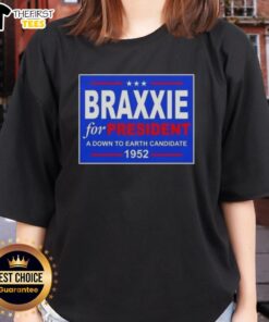 Good Vote Braxxie for President 1952 Ladies Tee showcasing a down-to-earth candidate design in vibrant colors.
