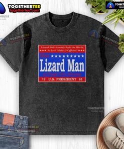 Alt Text: Vintage 1988 washed t-shirt featuring Good Vote Lizard Man of Scape Ore Swamp for US President, colorful graphic design.