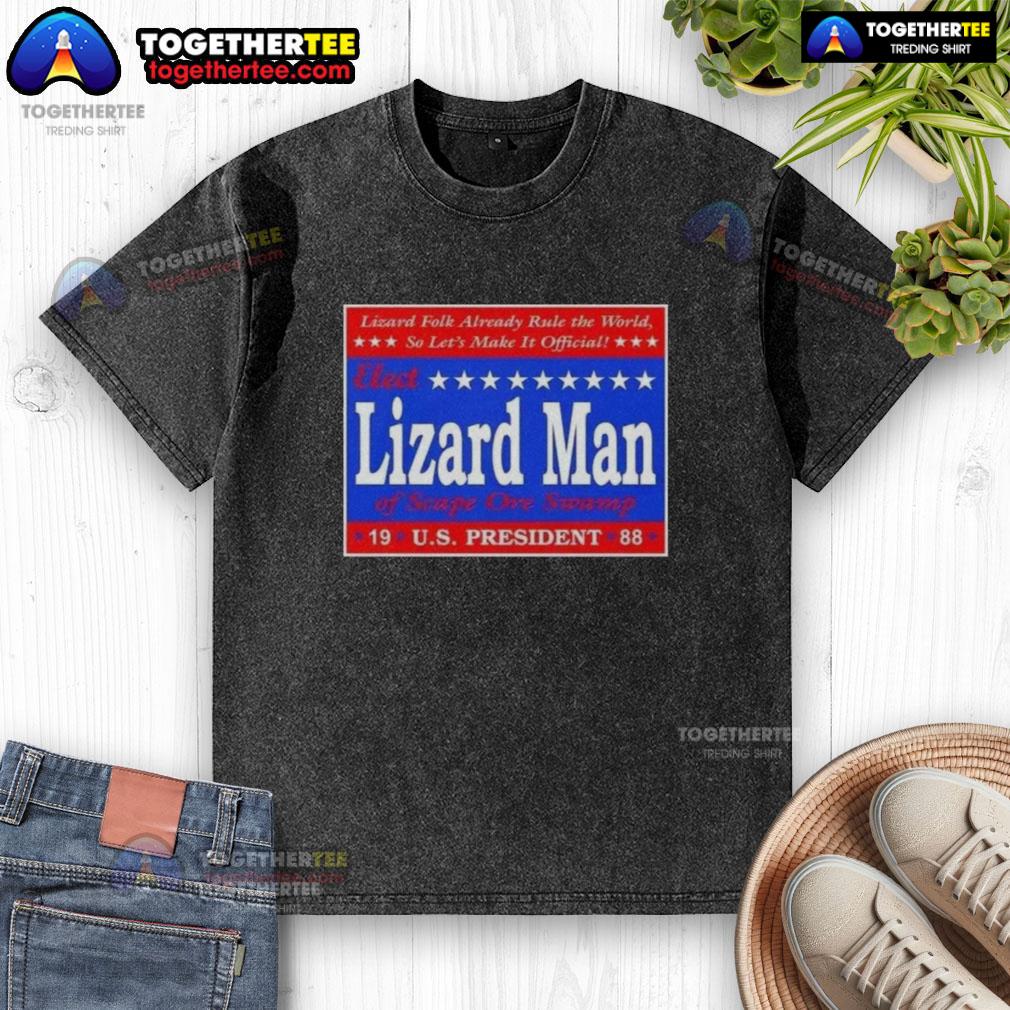Good Vote Lizard Man Of Scape Ore Swamp Us President 1988 Washed T Shirt Alt Text: Vintage 1988 washed t-shirt featuring Good Vote Lizard Man of Scape Ore Swamp for US President, colorful graphic design.