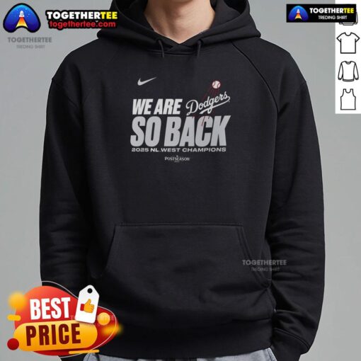 Los Angeles Dodgers 2025 NL West Division Champions hoodie featuring bold team logo and winning design.