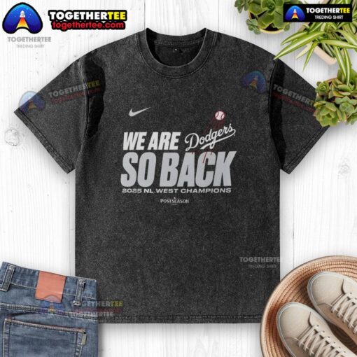 Los Angeles Dodgers 2025 NL West Division Champions washed t-shirt showcasing team pride and victory in vibrant blue.