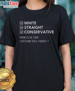 Funny meme tee for ladies featuring 'Good White Straight Conservative' quote, perfect for humor lovers and political satire.