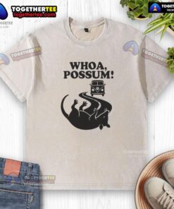 Good Whoa Possum washed t-shirt featuring a playful possum graphic, perfect for casual wear and animal lovers.