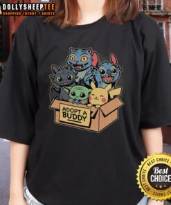 Happy Adopt A Buddy Animal Game movie ladies tee featuring colorful graphics and playful design for animal lovers.
