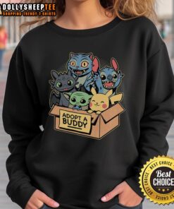 Alt Text: Happy Adopt A Buddy Animal Game Movie sweatshirt featuring colorful graphics and a cozy design for animal lovers.