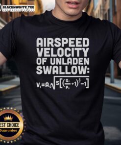 Happy Airspeed Velocity Of An Unladen Swallow T-Shirt featuring a playful design and vibrant colors for fans of classic humor.