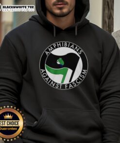 Happy amphibians against fascism hoodie featuring a vibrant frog flag design, promoting inclusivity and unity.