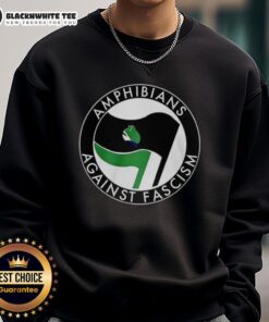 Happy amphibians against fascism sweatshirt featuring a vibrant frog flag design, perfect for eco-conscious activists.