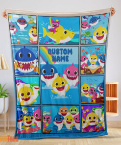 Happy Baby Shark Family & Friends Collage Blanket Fleece Customized Blanket