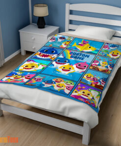 Happy Baby Shark Family & Friends Collage Blanket Fleece Customized Blanket