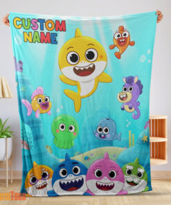 Happy Baby Shark & Friends Poster Rainbow Text Blanket Fleece Customized Blanket