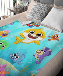 Happy Baby Shark & Friends Poster Rainbow Text Blanket Fleece Customized Blanket