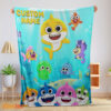 Happy Baby Shark & Friends Poster Yellow Text Blanket Fleece Customized Blanket