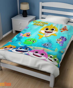Happy Baby Shark & Friends Poster Yellow Text Blanket Fleece Customized Blanket