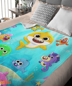 Happy Baby Shark & Friends Poster Yellow Text Blanket Fleece Customized Blanket