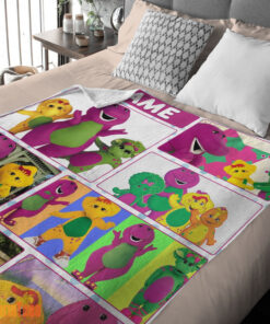 Happy Barney & Friends Characters Collage Blanket Fleece Customized Blanket