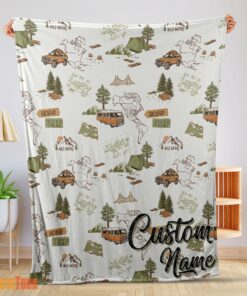 Happy Camping Theme Velveteen Plush Blanket Fleece Customized Blanket