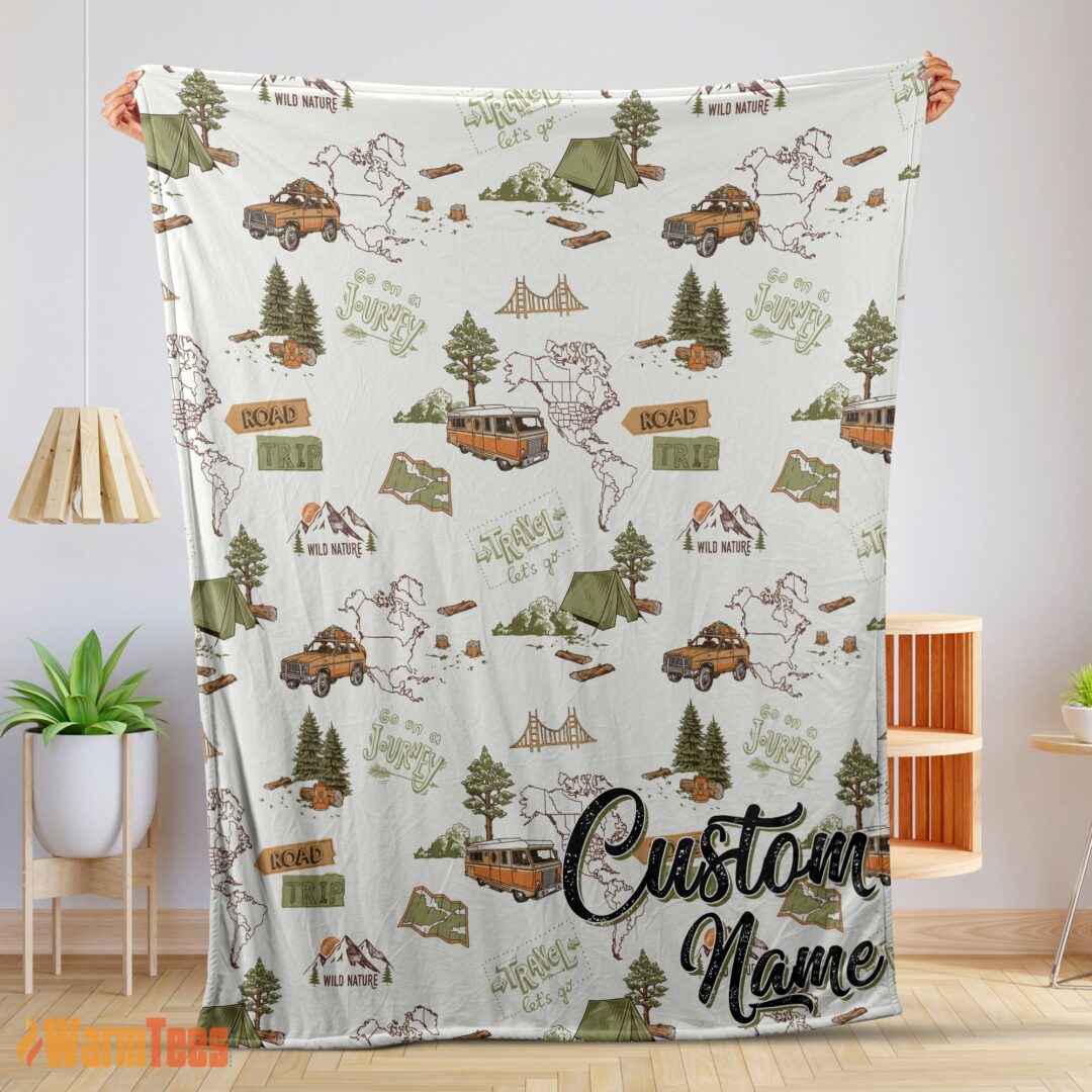 happy-camping-theme-velveteen-plush-blanket-fleece-customized-blanket-mk-01 Happy Camping Theme Velveteen Plush Blanket Fleece Customized Blanket