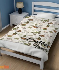 Happy Camping Theme Velveteen Plush Blanket Fleece Customized Blanket - Image 2