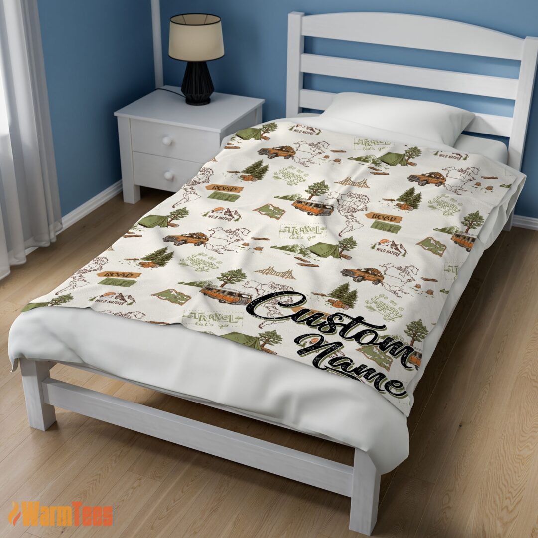 happy-camping-theme-velveteen-plush-blanket-fleece-customized-blanket-mk-02 Happy Camping Theme Velveteen Plush Blanket Fleece Customized Blanket - Image 2