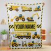 Happy Cartoon Construction Trucks With Friends Blanket Fleece Customized Blanket