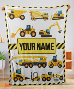 Happy Cartoon Construction Trucks With Friends Blanket Fleece Customized Blanket