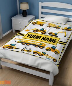 Happy Cartoon Construction Trucks With Friends Blanket Fleece Customized Blanket - Image 2