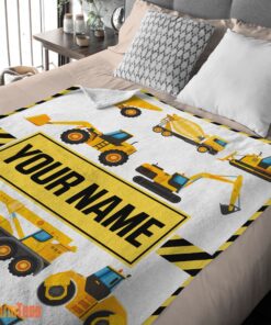 Happy Cartoon Construction Trucks With Friends Blanket Fleece Customized Blanket - Image 3