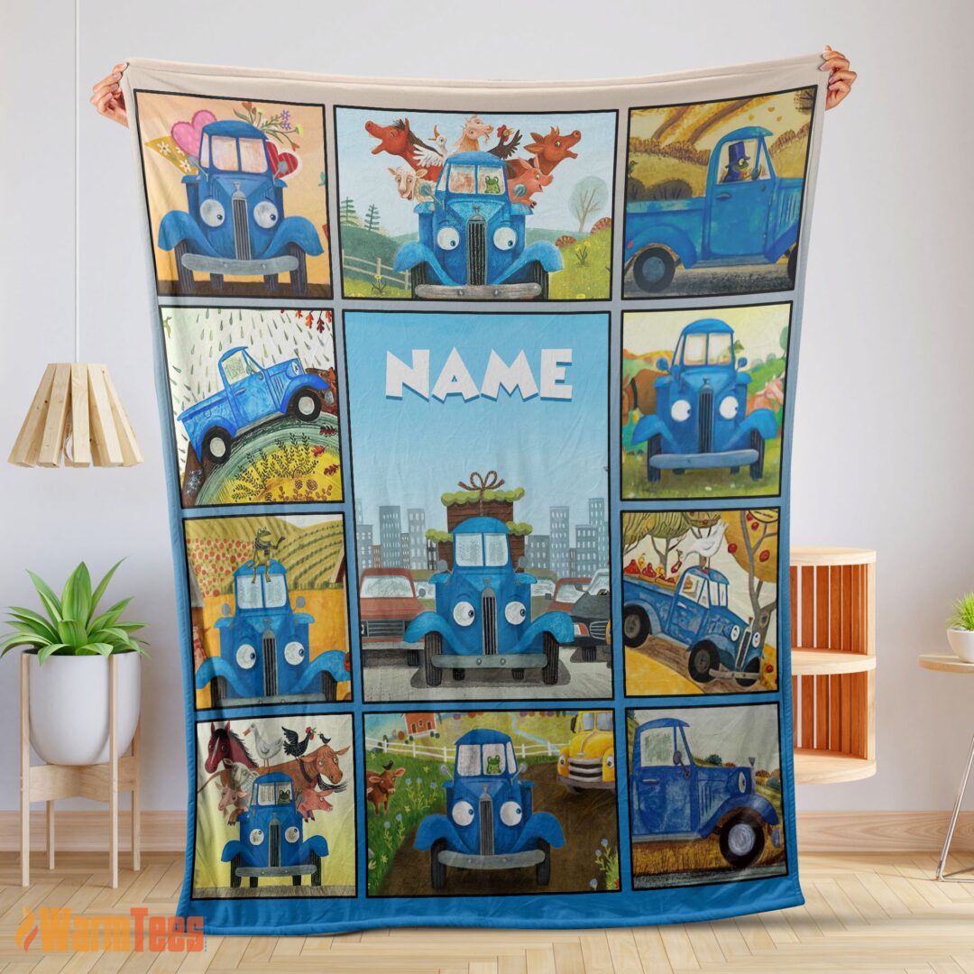 happy-cartoon-little-blue-truck-cute-blanket-fleece-customized-blanket-mk-01-1 Happy Cartoon Little Blue Truck Cute Blanket Fleece Customized Blanket