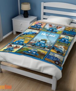 Happy Cartoon Little Blue Truck Cute Blanket Fleece Customized Blanket - Image 3