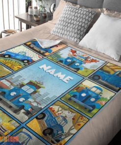 Happy Cartoon Little Blue Truck Cute Blanket Fleece Customized Blanket - Image 2