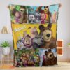 Happy Cartoon Marsha and the Bear Family Cute Blanket Fleece Customized Blanket Eliana