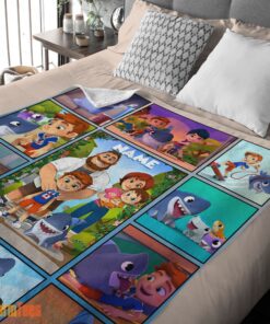 Happy Cartoon Sharkdog With Family Blanket Fleece Customized Blanket - Image 2