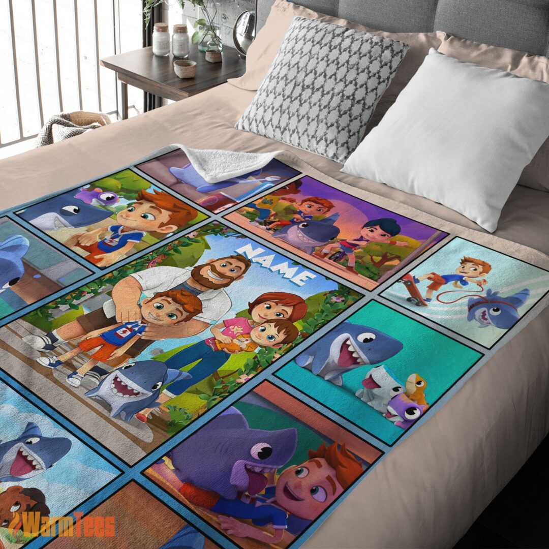 happy-cartoon-sharkdog-with-family-blanket-fleece-customized-blanket-mk-03 Happy Cartoon Sharkdog With Family Blanket Fleece Customized Blanket - Image 2