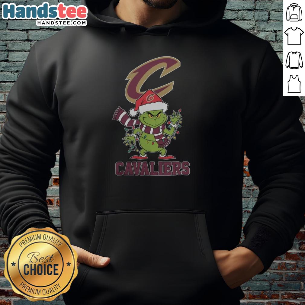 happy-cleveland-cavaliers-christmas-grinch-santa-hat-holiday-2025-hoodie Happy Cleveland Cavaliers Christmas hoodie featuring Grinch and Santa hat design for the 2025 holiday season.