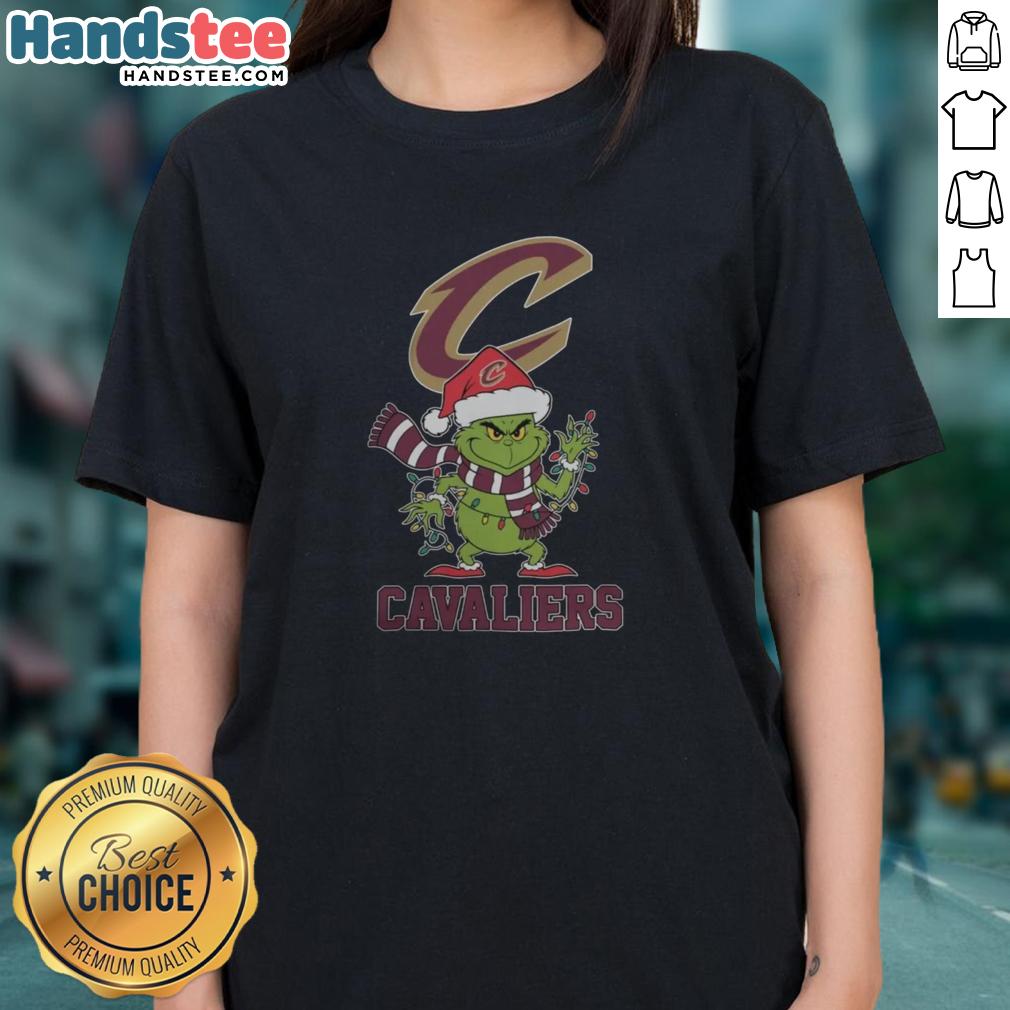 happy-cleveland-cavaliers-christmas-grinch-santa-hat-holiday-2025-ladies-tee Happy Cleveland Cavaliers Christmas tee featuring Grinch and Santa hat design for women, perfect for holiday 2025.