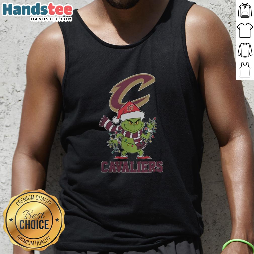 happy-cleveland-cavaliers-christmas-grinch-santa-hat-holiday-2025-tank-top Happy Cleveland Cavaliers fan wearing a Grinch Santa hat and holiday tank top for Christmas 2025 festivities.