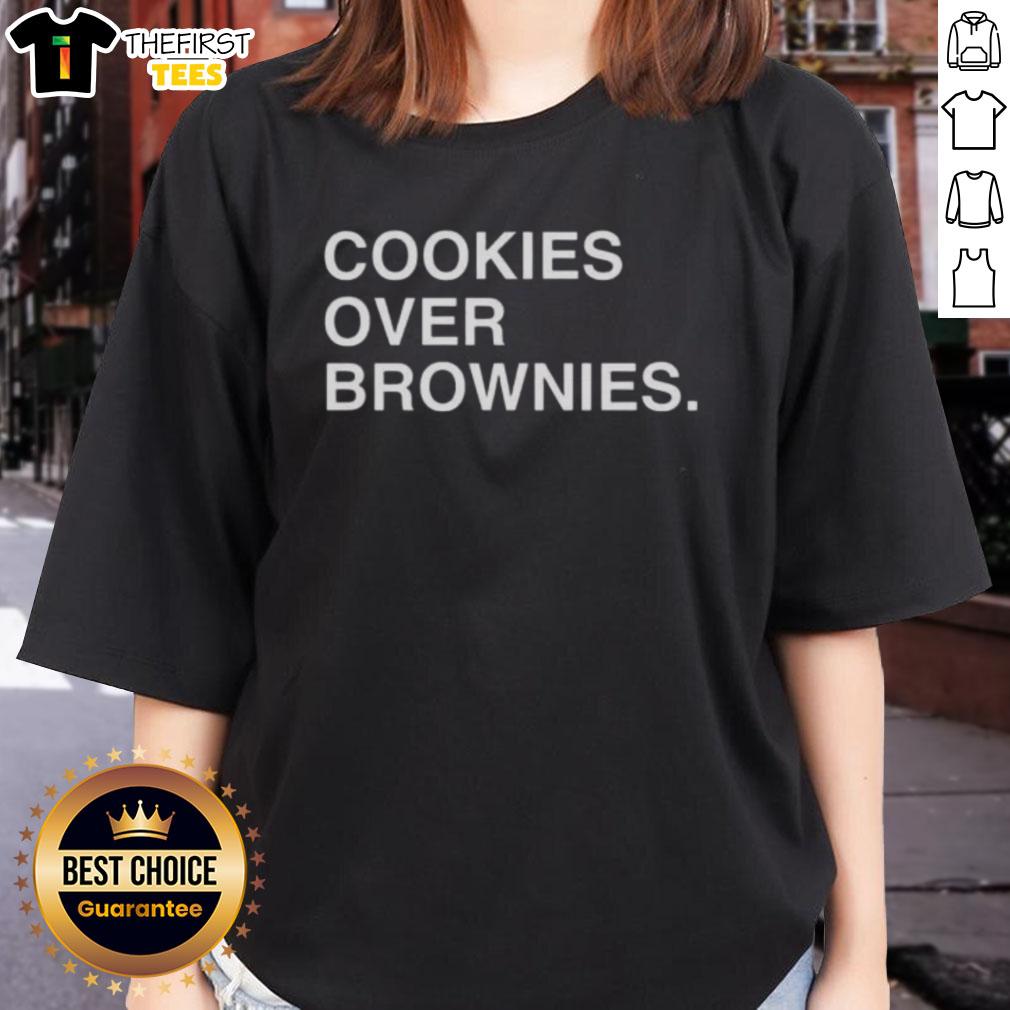 happy-cookies-over-brownies-text-ladies-tee Happy Cookies over Brownies graphic on a stylish ladies tee, perfect for dessert lovers and cookie enthusiasts.