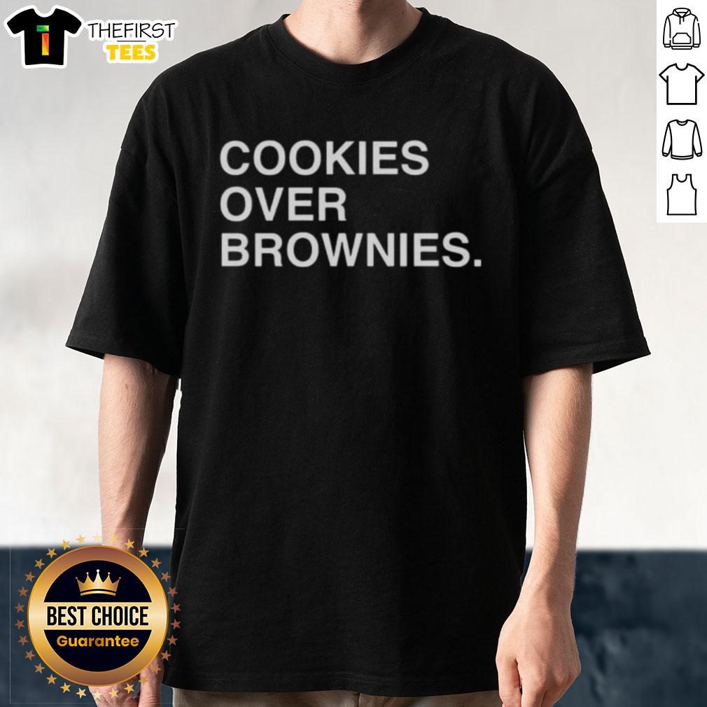 happy-cookies-over-brownies-text-t-shirt Happy Cookies Over Brownies Text T-Shirt featuring playful graphic design, perfect for cookie lovers and dessert enthusiasts.