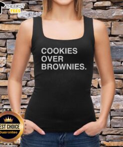 Happy Cookies Over Brownies text tank top featuring a fun and playful design perfect for dessert lovers.