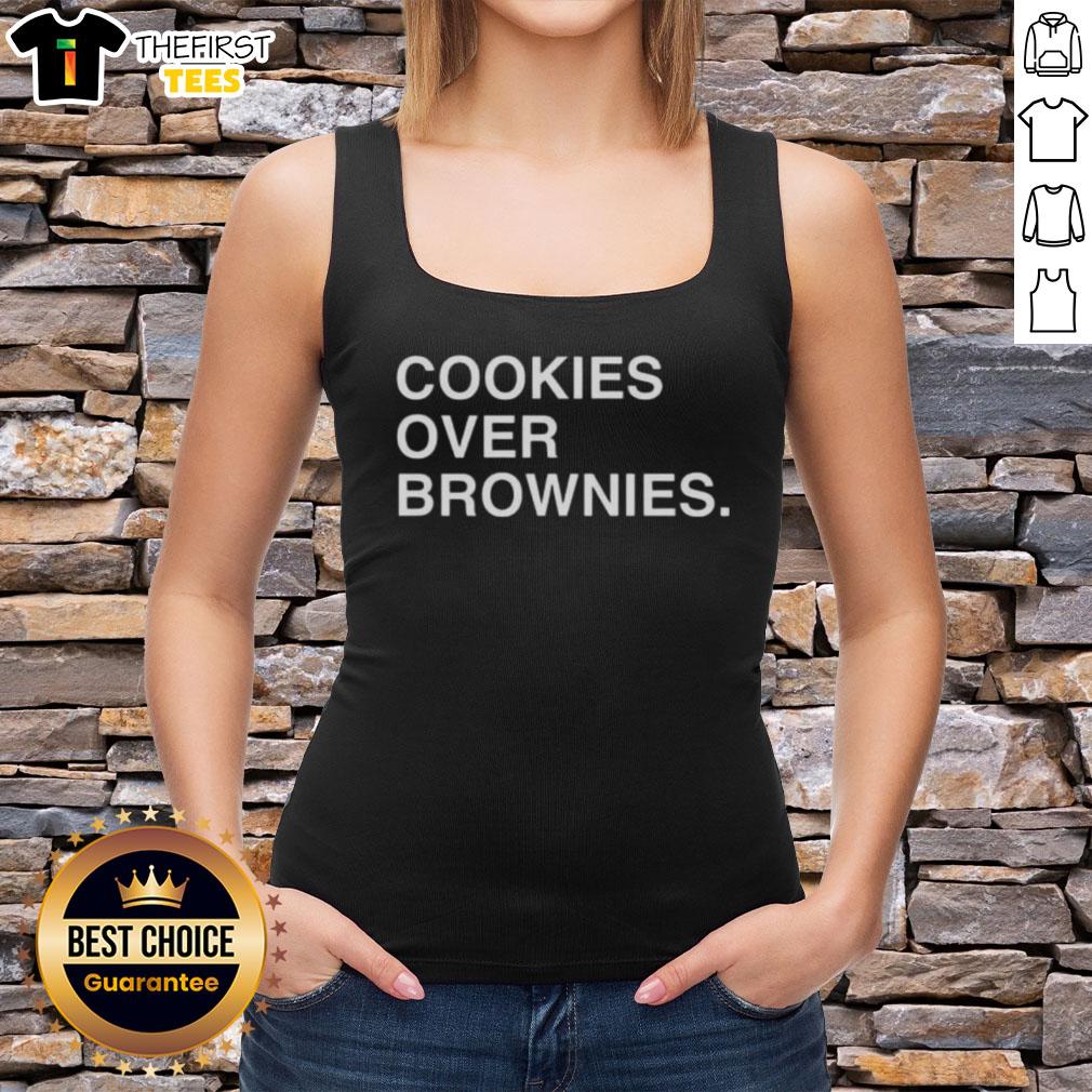 happy-cookies-over-brownies-text-tank-top Happy Cookies Over Brownies text tank top featuring a fun and playful design perfect for dessert lovers.