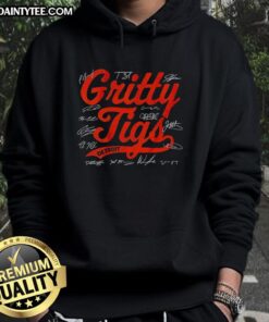 Alt Text: Happy Detroit Tigers baseball players in 2025 wearing Gritty Tigs signature hoodie, showcasing team pride.