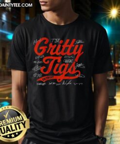 Happy Detroit Tigers Baseball 2025 Gritty Tigs Players Signature T-Shirt featuring vibrant team colors and player signatures.