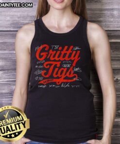 Happy Detroit Tigers baseball players in signature tank tops, showcasing team spirit for 2025 Gritty Tigs season.
